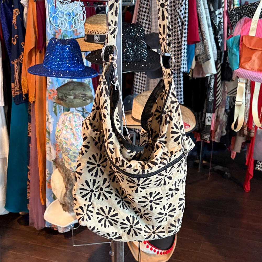 Floral Black and Cream Shoulder Bag